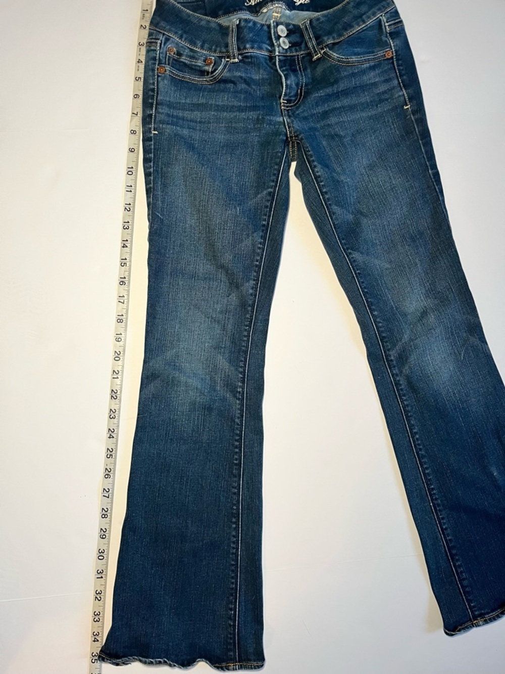 Y2K Vintage Low Rise AE Artist Bootcut Sz 4 short jeans dark Wash - Picture 3 of 10
